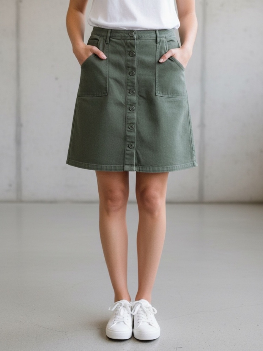 Pink Tartan Olive Green Cotton Button-Front Skirt Size 8 - Picture 2 of 9